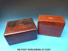 Two wooden boxes, one with inlaid decoration.