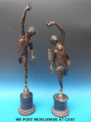 Two bronze figures Mercury on a Zephyr Wind and Flora, the bronze of Flora impressed L.V.D.