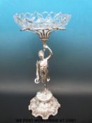 A silver plated and cut glass centrepiece formed as the goddess Ceres,
