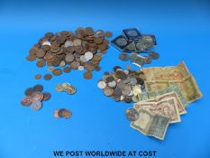 A collection of UK coinage, George III onwards including Victorian halfpenny, modern crowns,