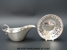 A George V hallmarked silver pierced dish, B'ham 1910 maker Deakin & Francis diameter 10cm,