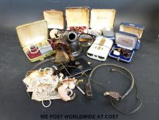 A collection of early 19th to mid 20th century hearing aid/ audiology devices to include a faux