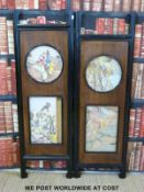 A pair of Chinese panel screens inset with watercolours (H131 x W43 each)