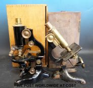 Two cased microscopes,