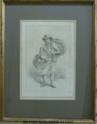 A 19thC pencil sketch of a bread seller (30 x 20cm)