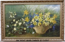 Oil on canvas still life of spring flowers (44 x 75cm)