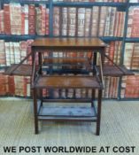 An Edwardian tea trolley with fold down flaps (H69 x W52 x D35cm) together with a drop leaf bedside