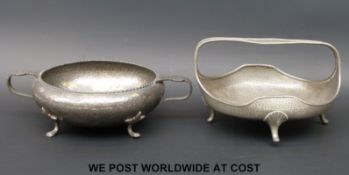 A hammered pewter two handled bowl and a Mayflower pewter bowl