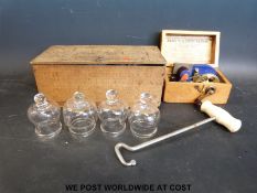 A set of French fire glass cupping jars,