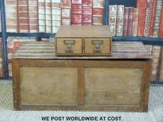 A pine storage box together with an oak filing box with two drawers (H32 x W78 x D40cm)