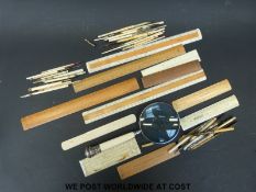 A quantity of various bone pens and other drawing instruments including a Thornton and Reynolds