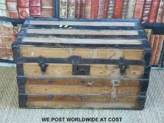 A metal bound ash steamer truck (H41 x W69 x D39cm)