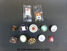 A selection of enamel badges including examples from University College Wales,