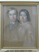 Gouache dated 1859 of a young couple, thought to be Dutch,