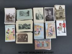 Over 150 pre WWII German postcards and British pre war including some 'saucy' postcards and a