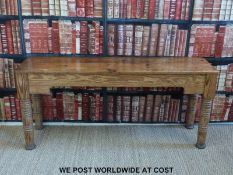 A pine window seat or low hall table on turned legs (H67 x W150 x D41cm)