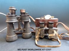 A pair of German 7 x 50 binoculars and another pair marked Kershaw