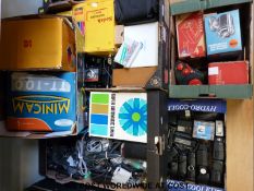 Five boxes of photographic accessories including darkroom equipment,