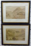 JJ Parry pair of watercolours of mountain loch scenes (27 x 43cm)