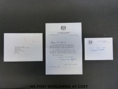 Margaret Thatcher signed 10 Downing Street card together with a letter from her Private Secretary