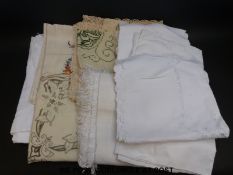 A quantity of table linen and embroidered lace etc