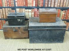 Four vintage wooden and metal boxes,