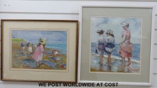 Two oils of children at the seaside both signed and dated Jacquio (larger 36 x 32cm)