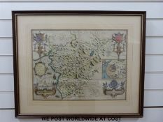 A John Speede framed map of Merionethshire, Montgomeryshire, part of Denbigh, Cardiganshire etc,