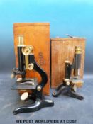 A cased Watson & Sons Ltd Kima microscope together with a Harris & Co.
