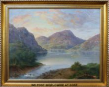 McNeil Mcleay (1802 -1880) Framed oil on canvas Scottish loch scene with mountains beyond,