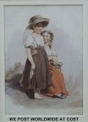 Paul Falconer Poole (1807-1879) watercolour of two young girls,