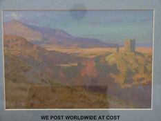 David Woodford oil on board of the Welsh hills with castle (20cm x 30cm)
