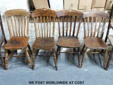 Four elm seated Windsor kitchen chairs