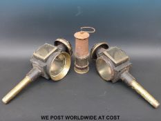 A pair of coaching lamps and a mining lamp