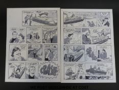 Cannon & Ball TV comedy black & white with grey wash original art pages by Bill Titcombe