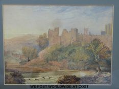 A late 19thC/early 20thC watercolour of castle with river below (25cm x 33cm)