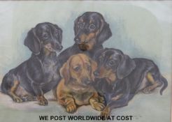 Marjorie Cox pastel of four dachshunds, signed and dated 1961 lower right,