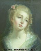 A 19thC oil on canvas of a young woman with flowing blonde hair (45cm x 37cm)