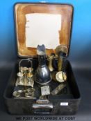 A reproduction candlestick telephone, plated cruet, plated egg set,