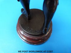 Emille Guillemis pair of French late 19thC bronze musicians on turned bases (23cm tall)