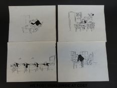 Eight original possibly Larry cartoons of office work theme (each 20x25cm) together with a cased