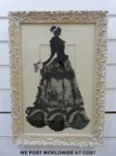 A pair of unusual framed lace pictures of stylish ladies