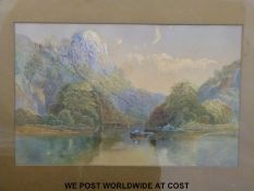 E Bobbett watercolour of a lake scene,