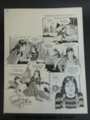 Mork & Mindy sitcom black & white with grey wash original art page by artist Bill Titcombe