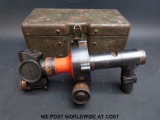 A cased German military panoramic telescope or gun sight graduated elevation and azimuth
