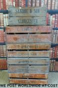 Five local interest vintage wooden crates, some with lids, comprising four L.