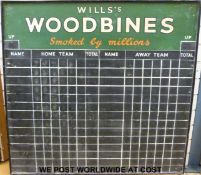 A Wills' Woodbines skittles scoreboard (104cm x 108cm)