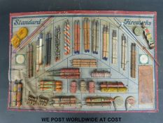 An ex-shop display board for Standard Fireworks including Mickey Mouse sparkler, Flying Torpedo,