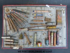 An ex shop display board for Standard Fireworks, including roman candles, pyramid,