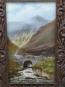 Oil on canvas of a bridge over a river,